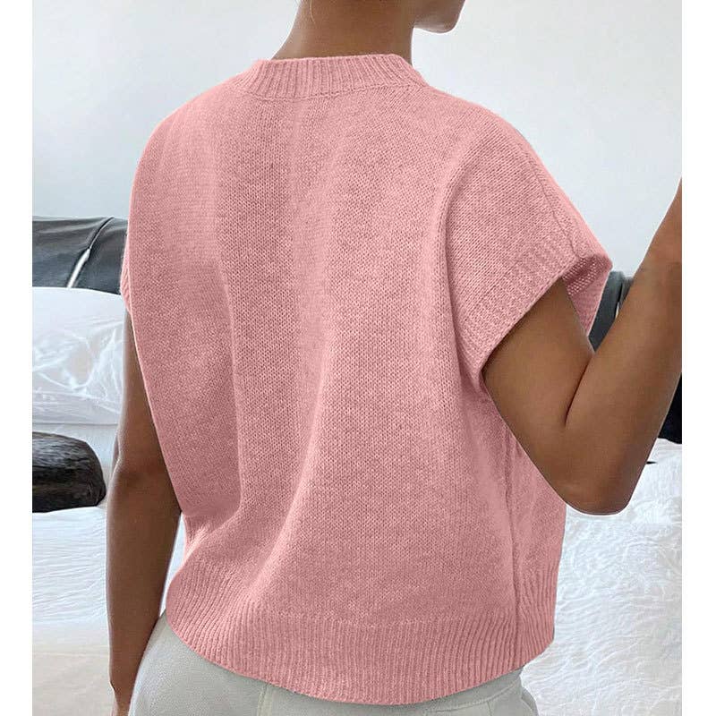 Solid-color embroidered knitted waistcoat