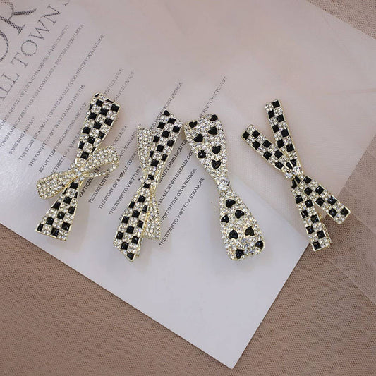 BLACK AND WHITE CHECKERBOARD RHINESTONE HAIRPIN_CWAHA4774