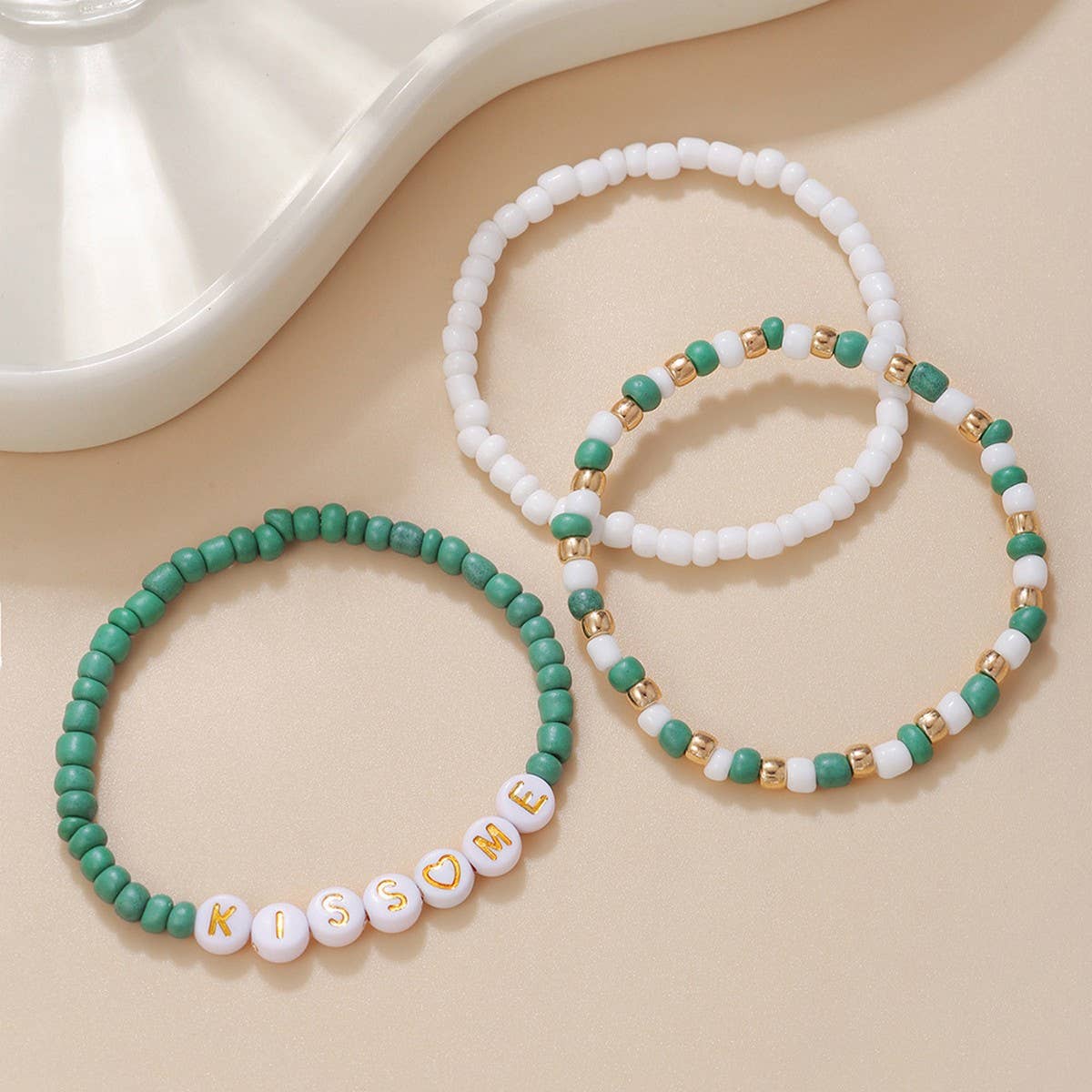 ST. PATRICK'S DAY RICE BEAD ALPHABET BRACELET SET_CWMM3506