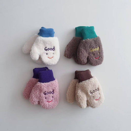 CHILDREN'S CUTE SMILING FACE LAMBSKIN GLOVES
