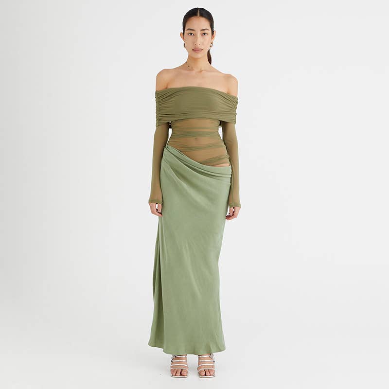 One-shoulder see-through mesh dress