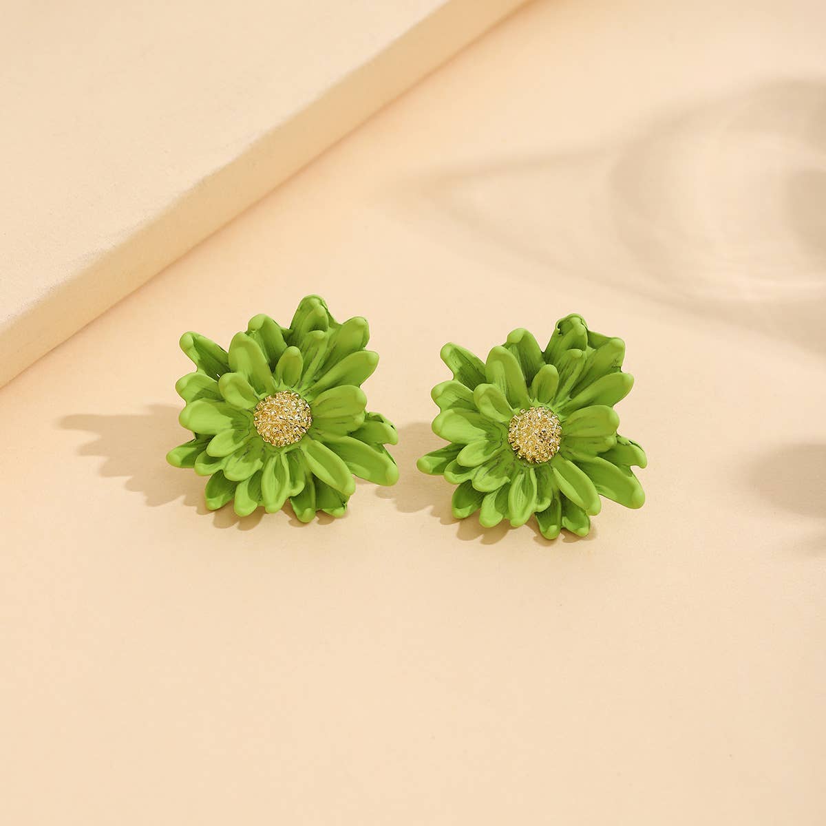 Spray-painted three-dimensional floral earrings