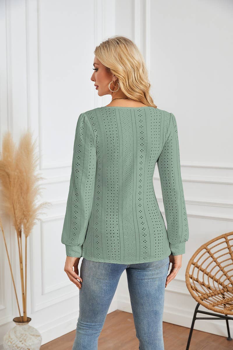 ROUND NECK T-SHIRT WITH HOLES AND PUFFY SLEEVES