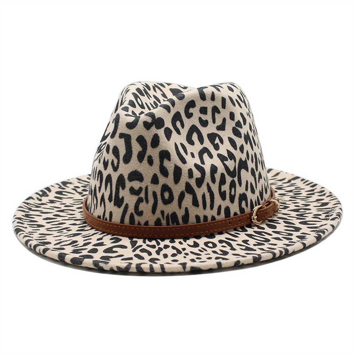 WOOLEN JAZZHAT WITHWIDE BRIM LEOPARD PRINT FELT HAT_CWAH2599
