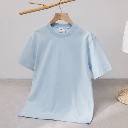 Cwtts0924_Loose Round Neck Solid Color Short Sleeve