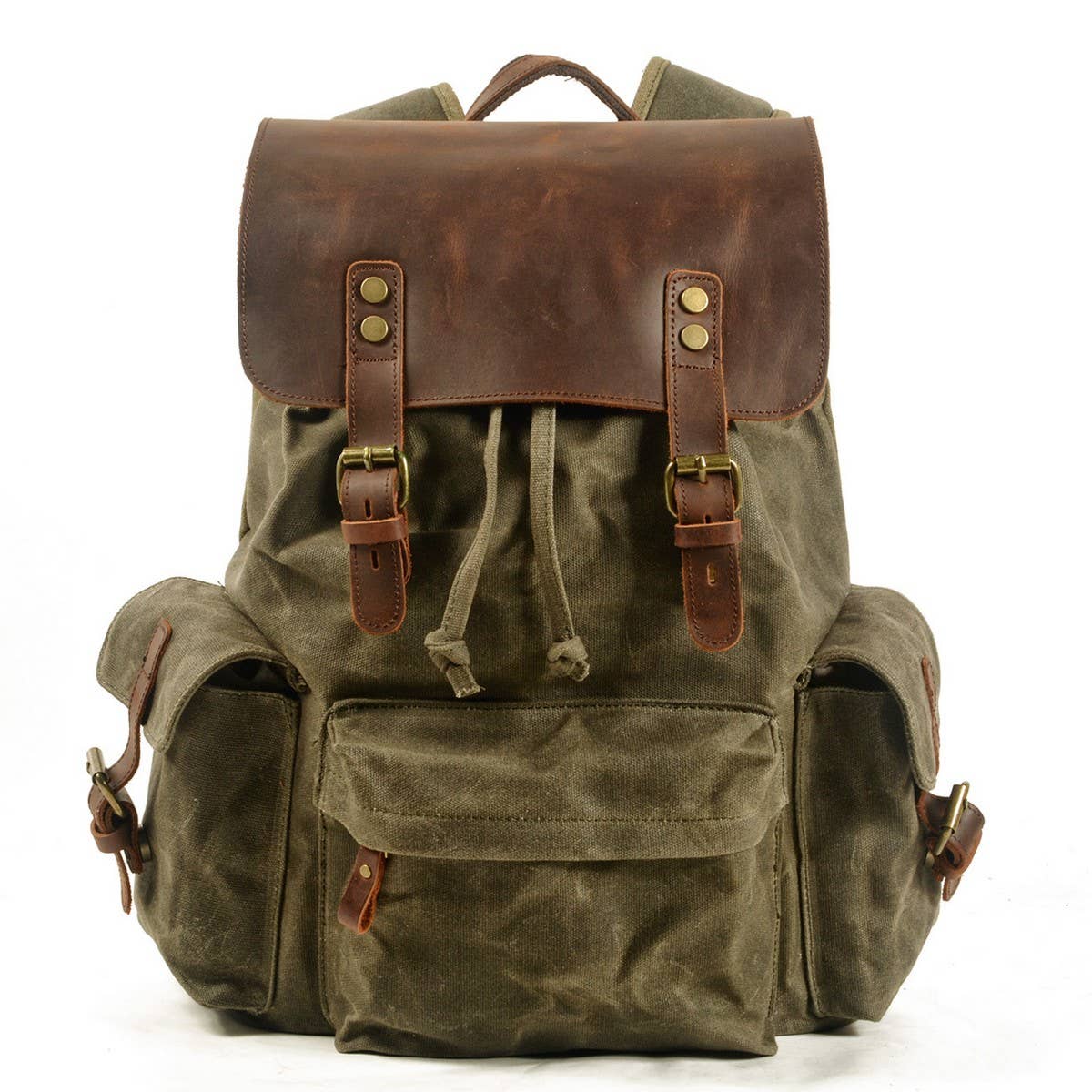 Street Style Waxed Canvas Leather Backpack_CWAB5538