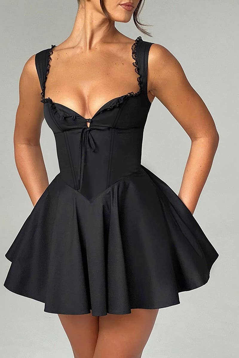 CWDSD6719_PURE COLOR TEMPERAMENT SEXY SUSPENDER DRESS