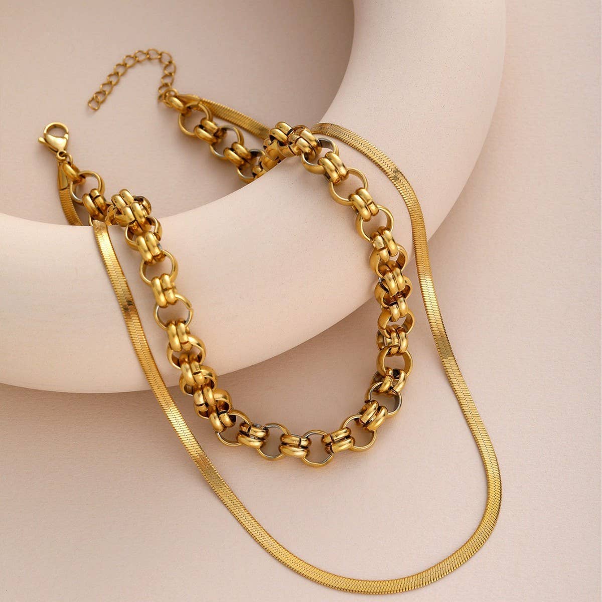 ROUND DOUBLE-LAYER SOLID SIMPLE 18K NECKLACE