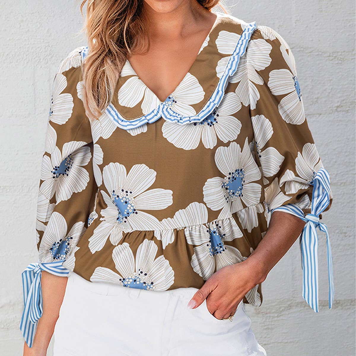 Fashion color matching striped strap print top