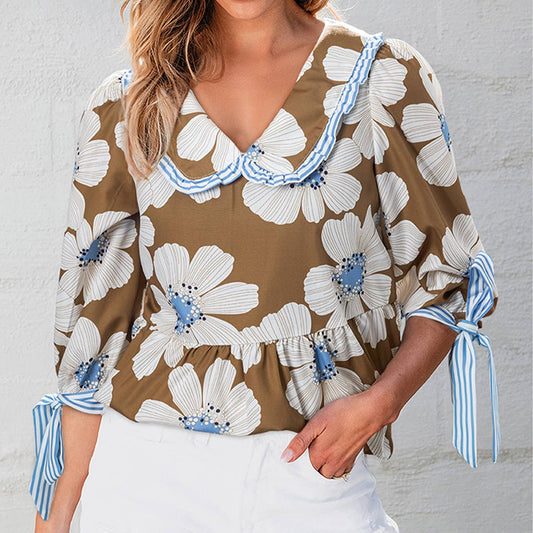 Fashion color matching striped strap print top