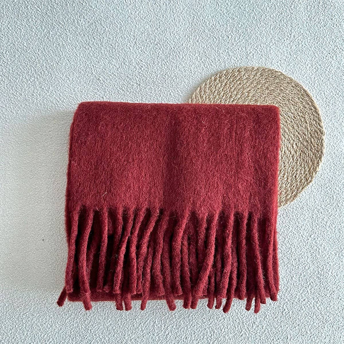 Red Wool Blend Scarf for Winter ??Soft & Warm_CWASC2282