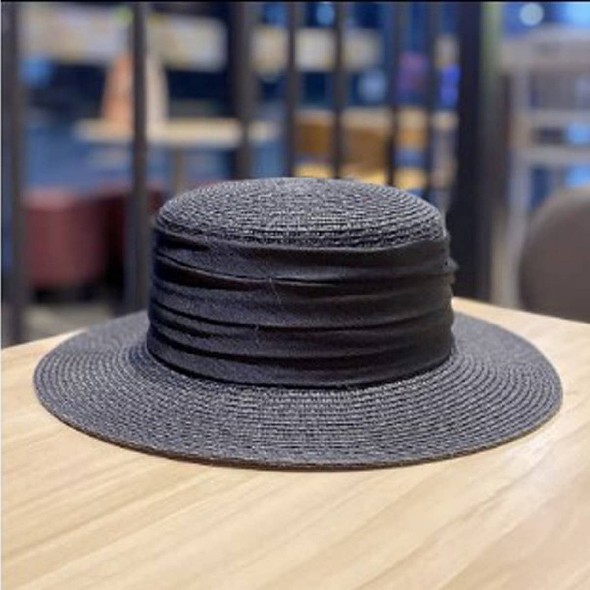 Summer Flat Top Premium Satin Straw Hat_CWAH3416