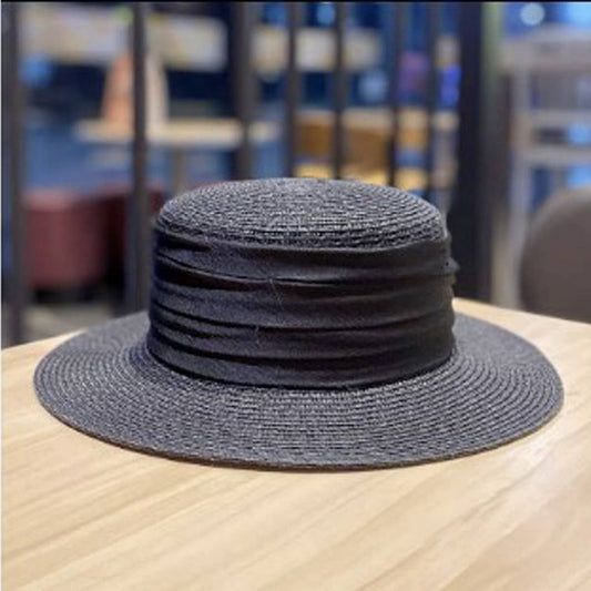 Summer Flat Top Premium Satin Straw Hat_CWAH3416