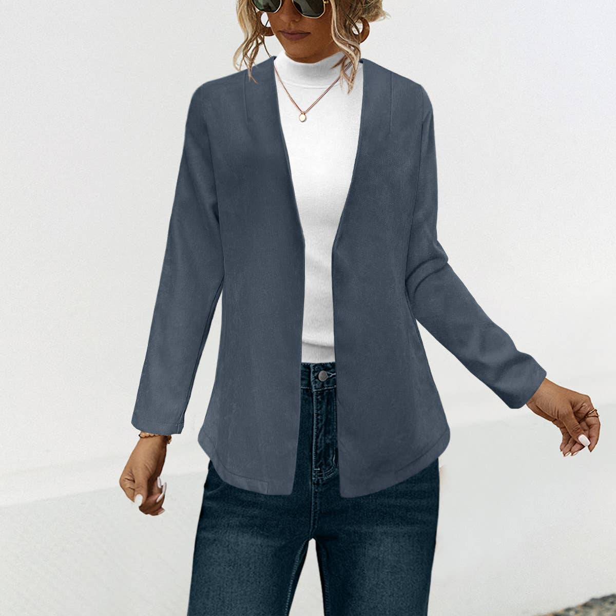 Solid color lapel casual button-down suit jacket