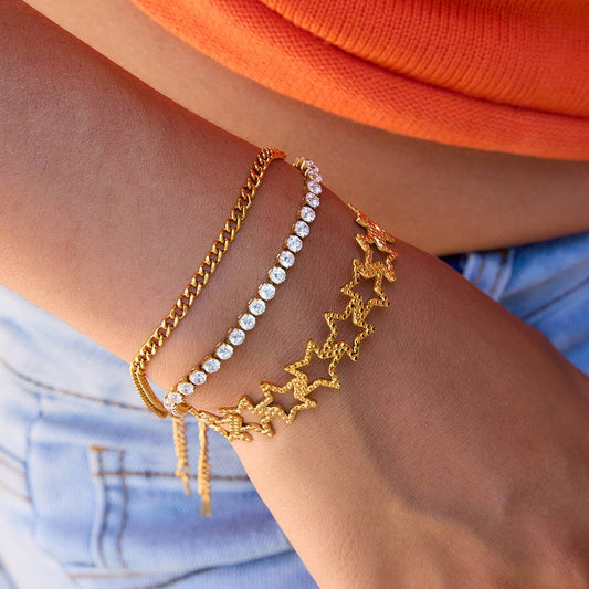 Vacation Style 18K Gold Hollow Star Open Cuff