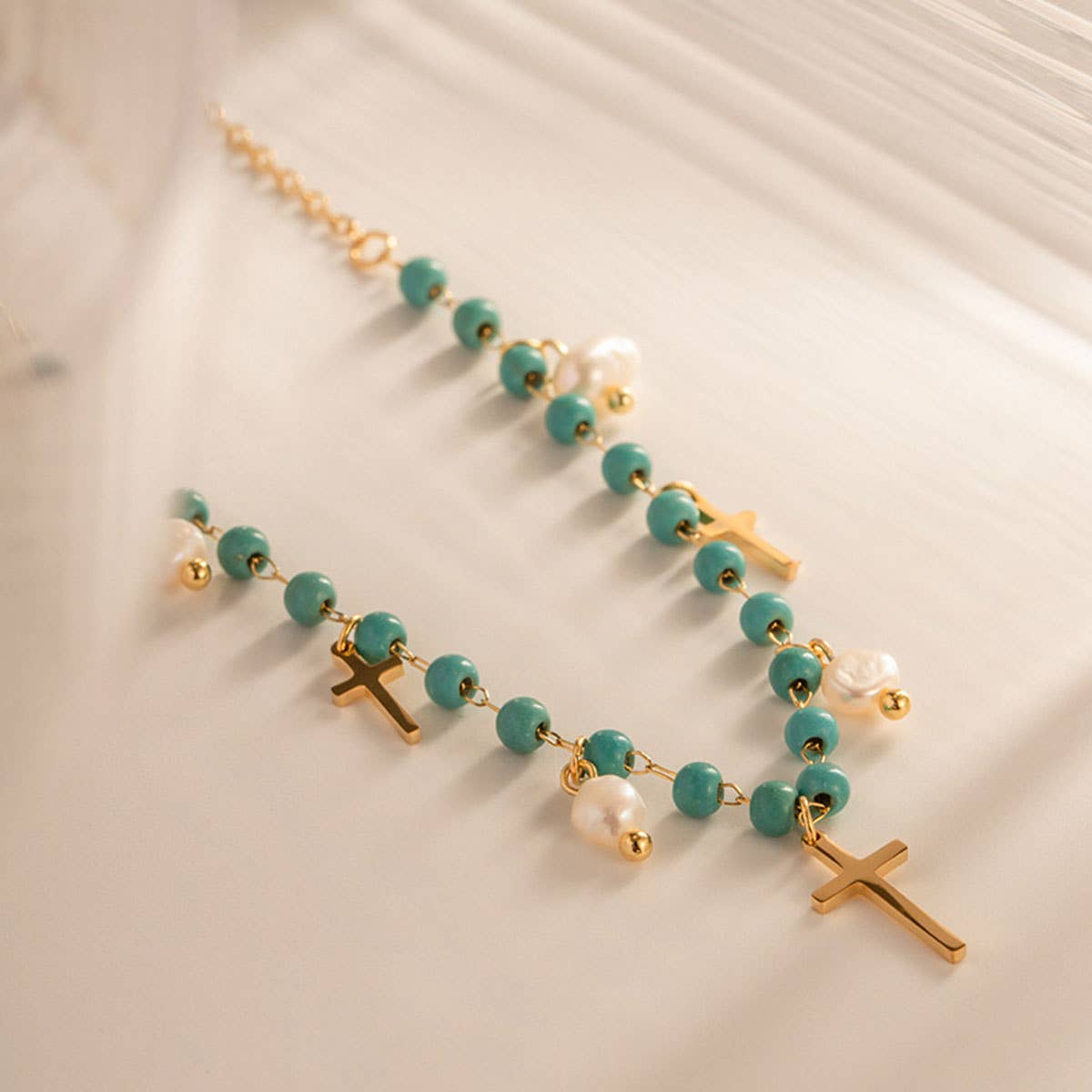 FRENCH TURQUOISE CROSS PENDANT NECKLACE