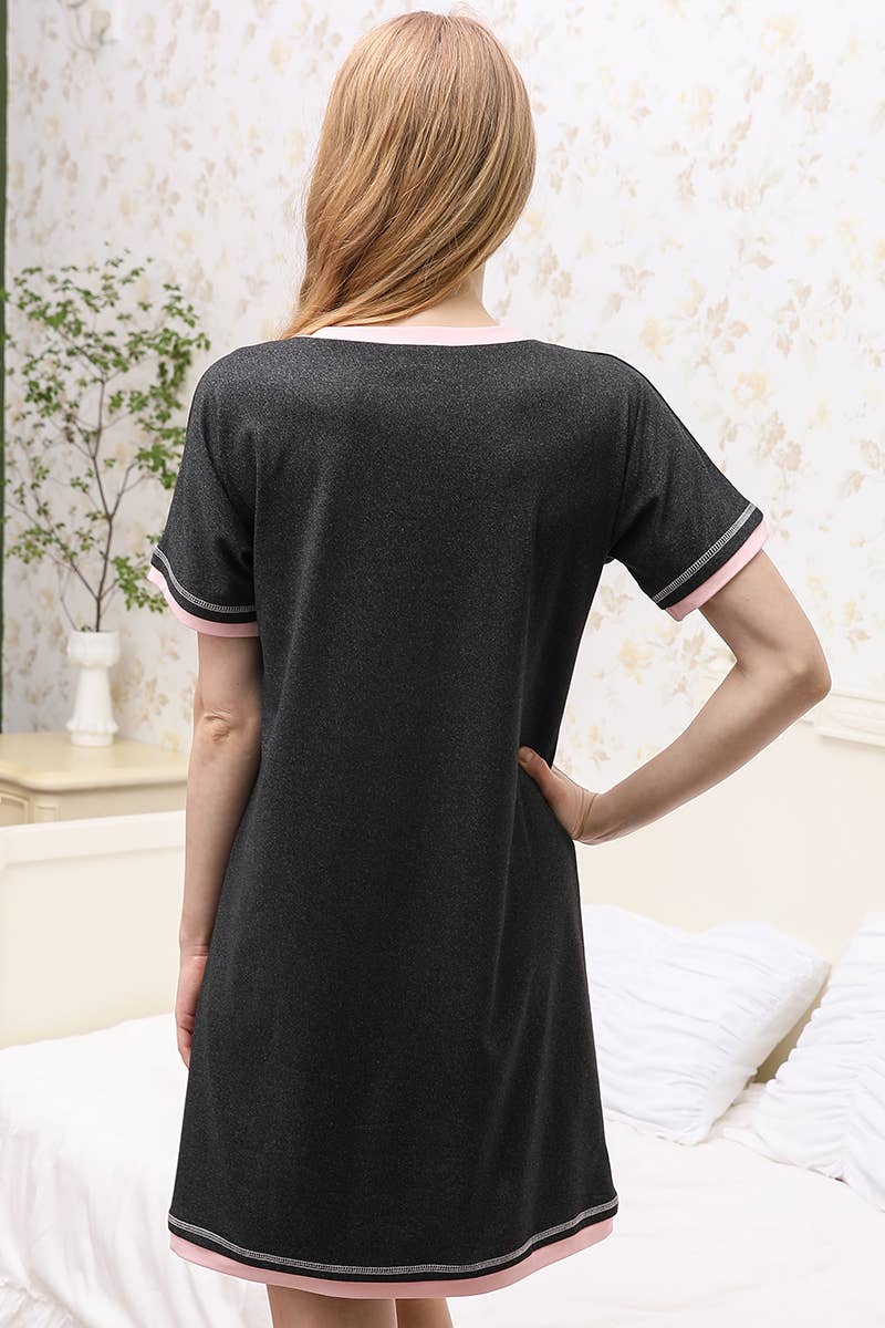 CWDSD10385_V-NECK SHORT SLEEVE SLEEPWEAR DRESS
