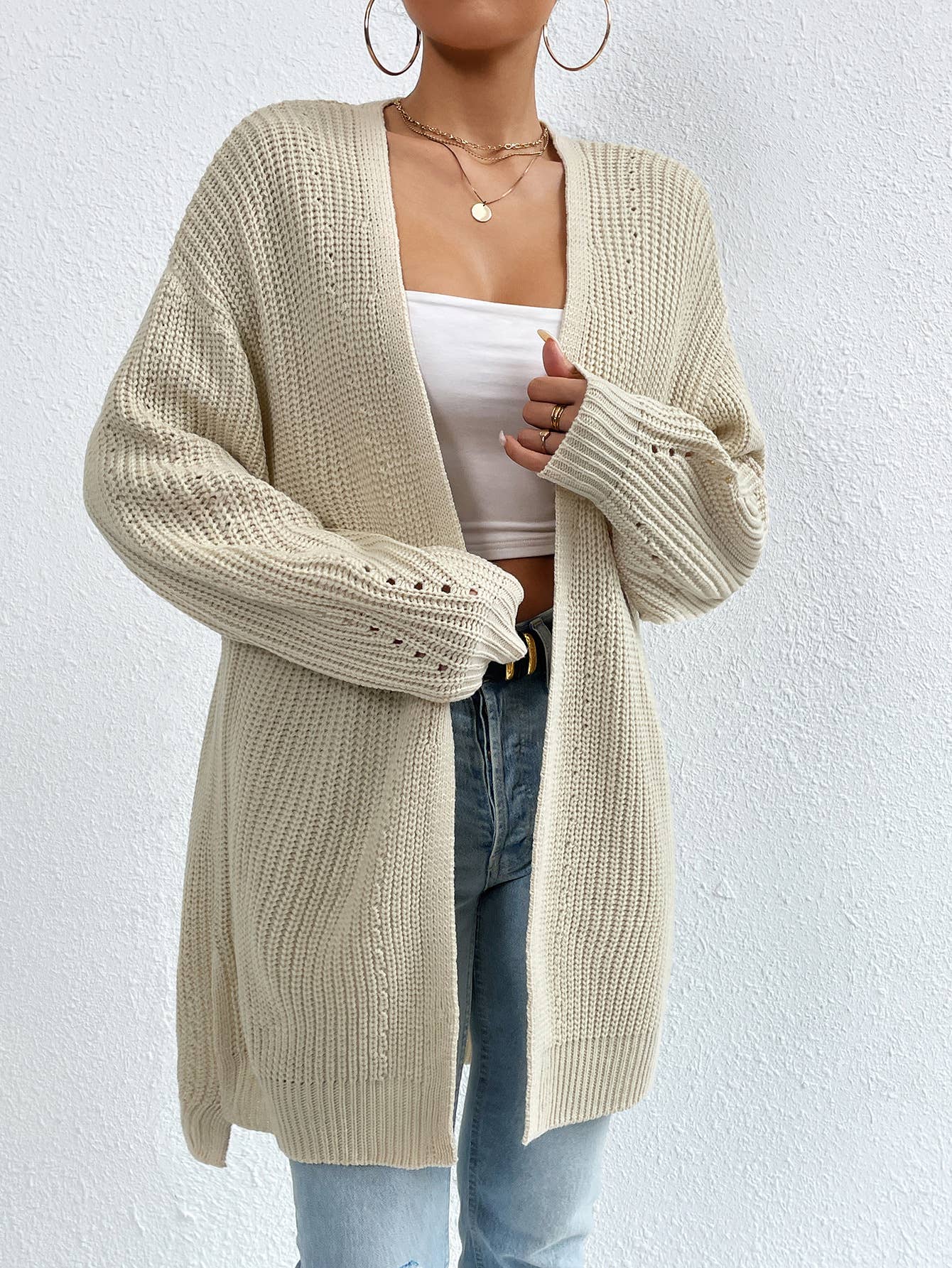 V-NECK LOOSE SOLID COLOR LAZY CARDIGAN