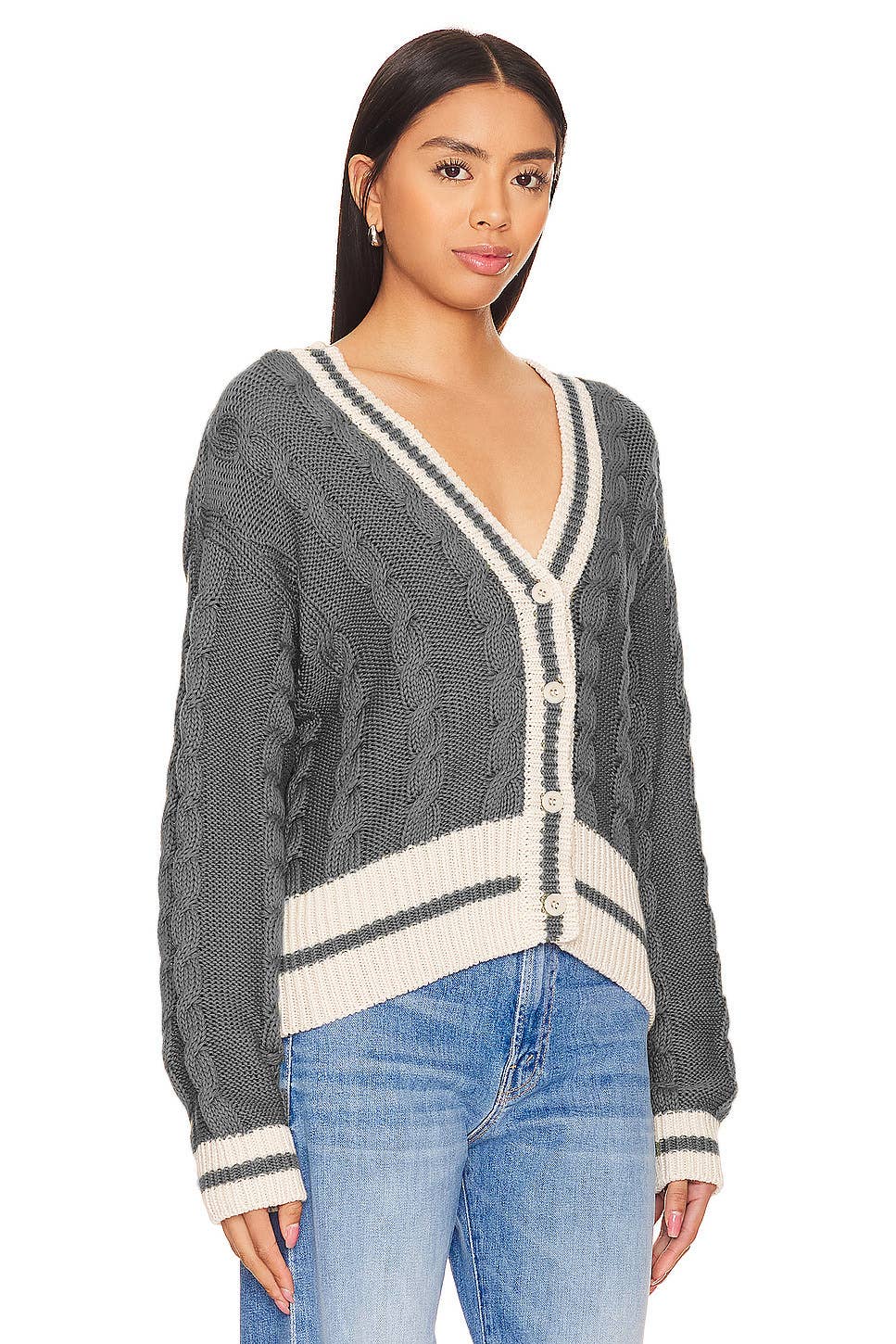 V-NECK MATCHING COLOR TWIST LOOSE CARDIGAN COAT