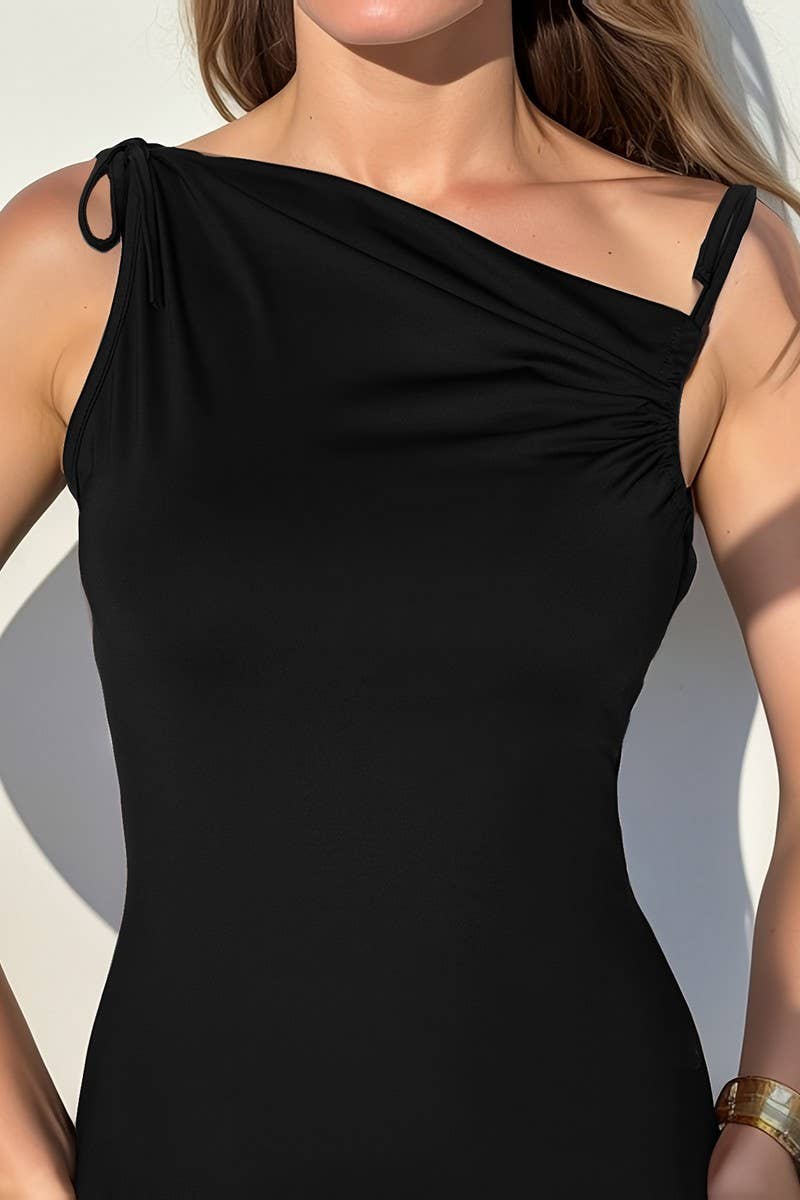 CWDSD7559_SUMMER BACKLESS ASYMMETRICAL RUCHED DRESS