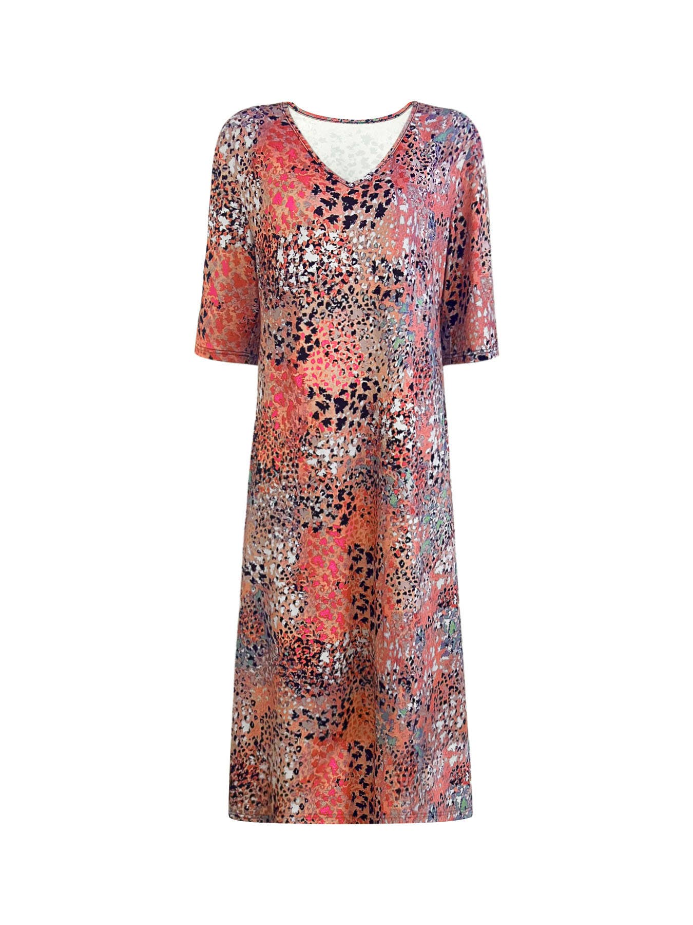 CWDMD5688_SUMMER V-NECK SHORT-SLEEVED FLORAL DRESS