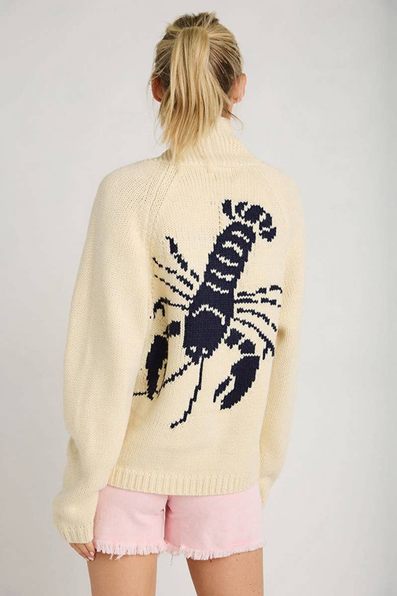 CWOSWL07743_2024 WINTER SHRIMP PRINT BUTTON KNIT CARDIGAN