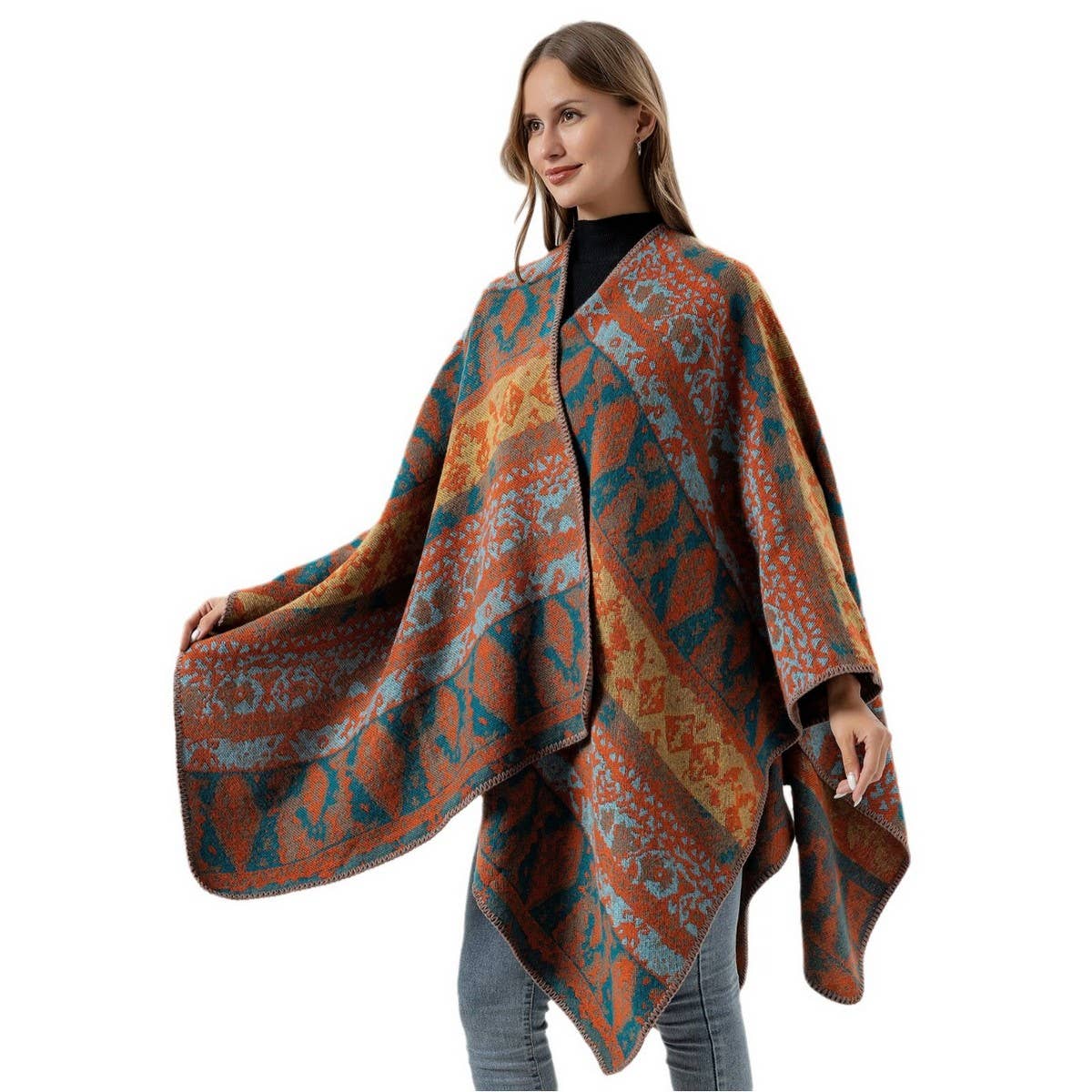 FLORAL CAPE FAUX CASHMERE WARM SCARF SHAWL