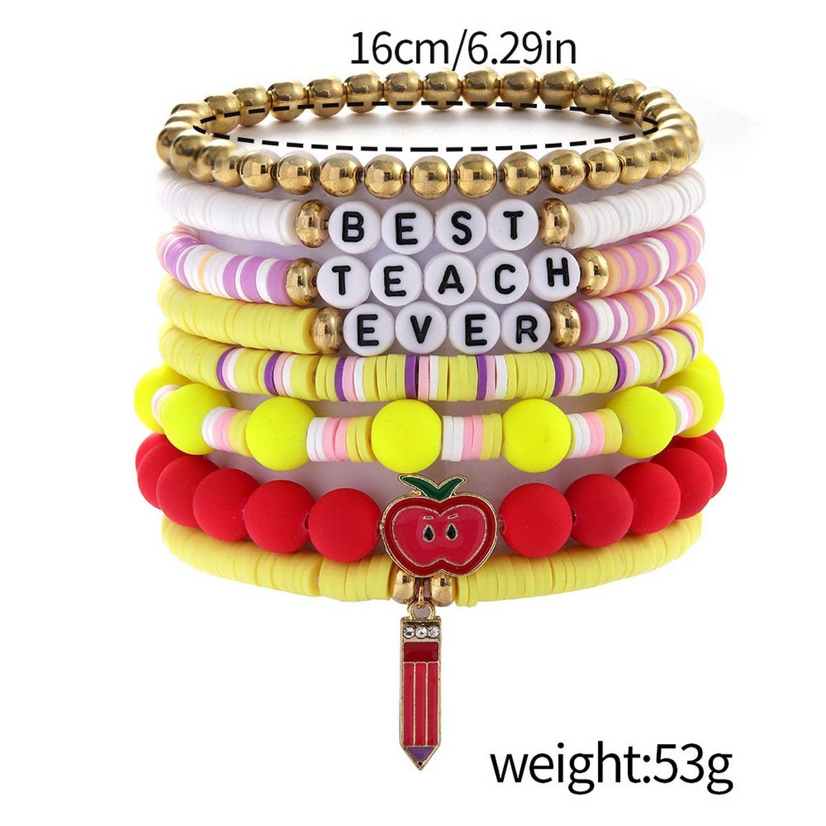 LOVE APPLE LETTER SOFT CLAY ELASTIC BRACELET SET