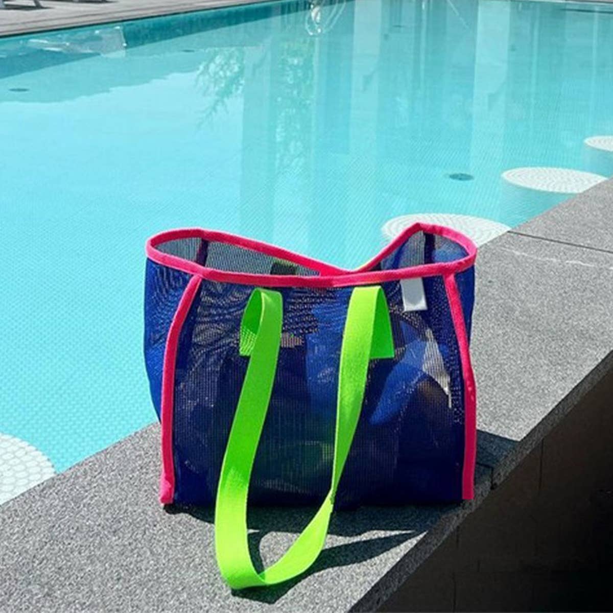 MESH CONTRAST COLOR BEACH TRAVEL STORAGE BAG_CWAB1916