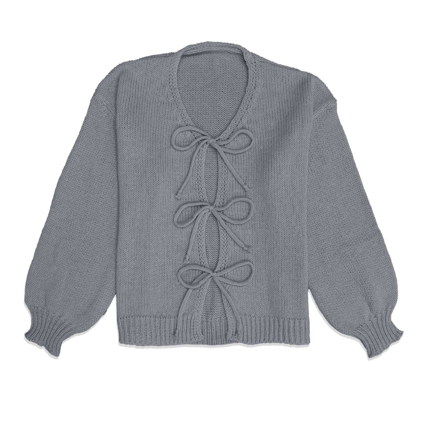 Round-neck long-sleeved lace-up knitted cardigan