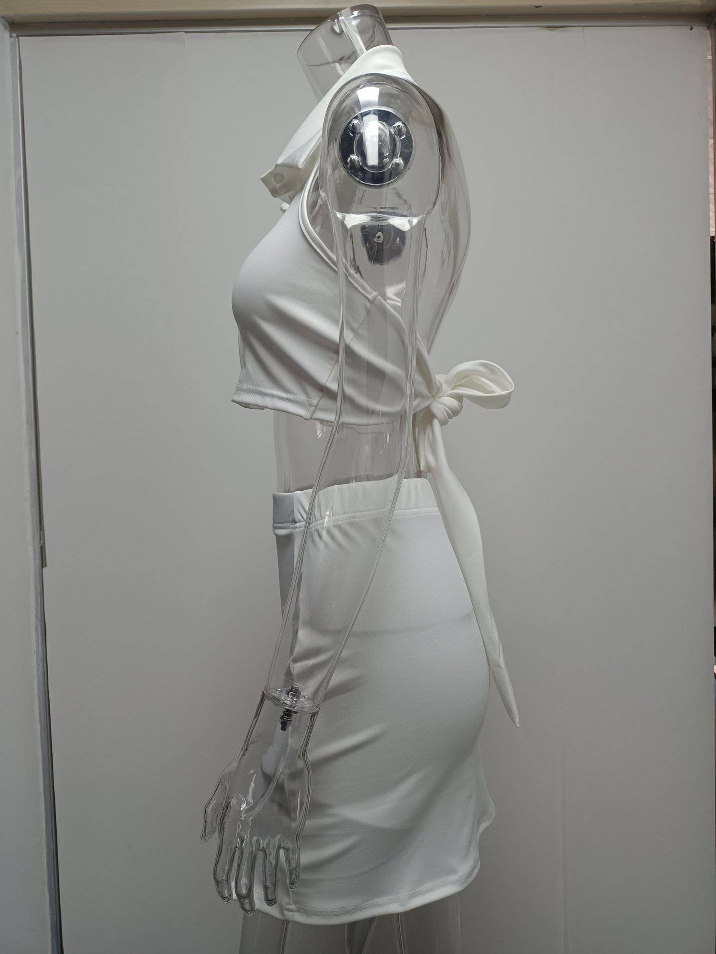 Lace-up POLO collar exposed waist short skirt set