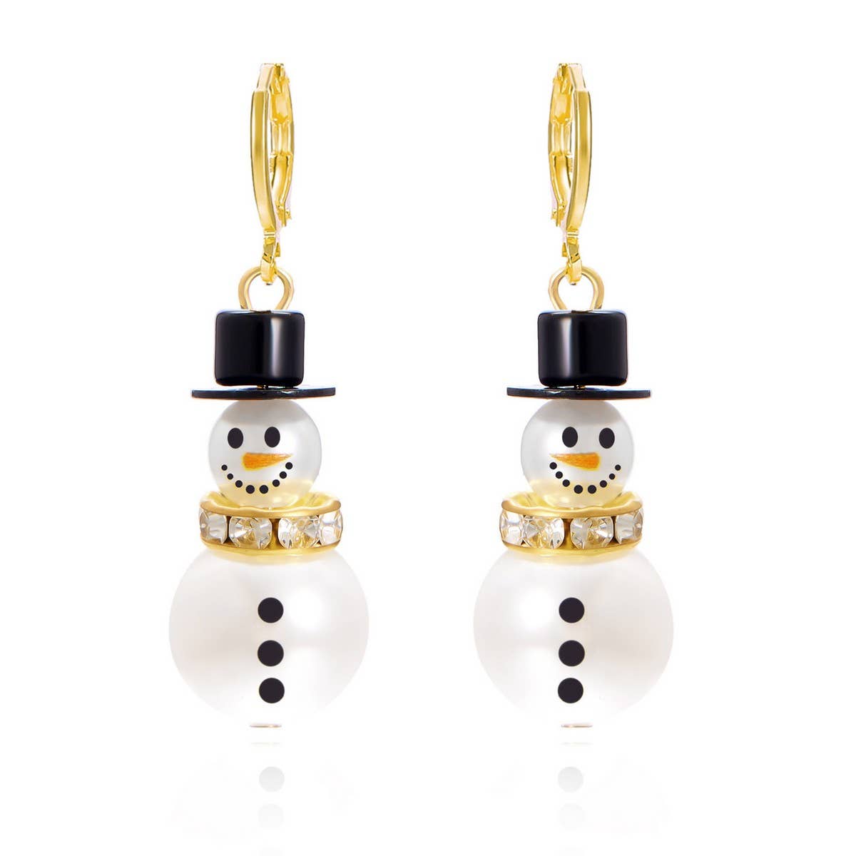 CWAJE2503_CHRISTMAS SNOWFLAKE PEARL HAT SNOWMAN EARRINGS