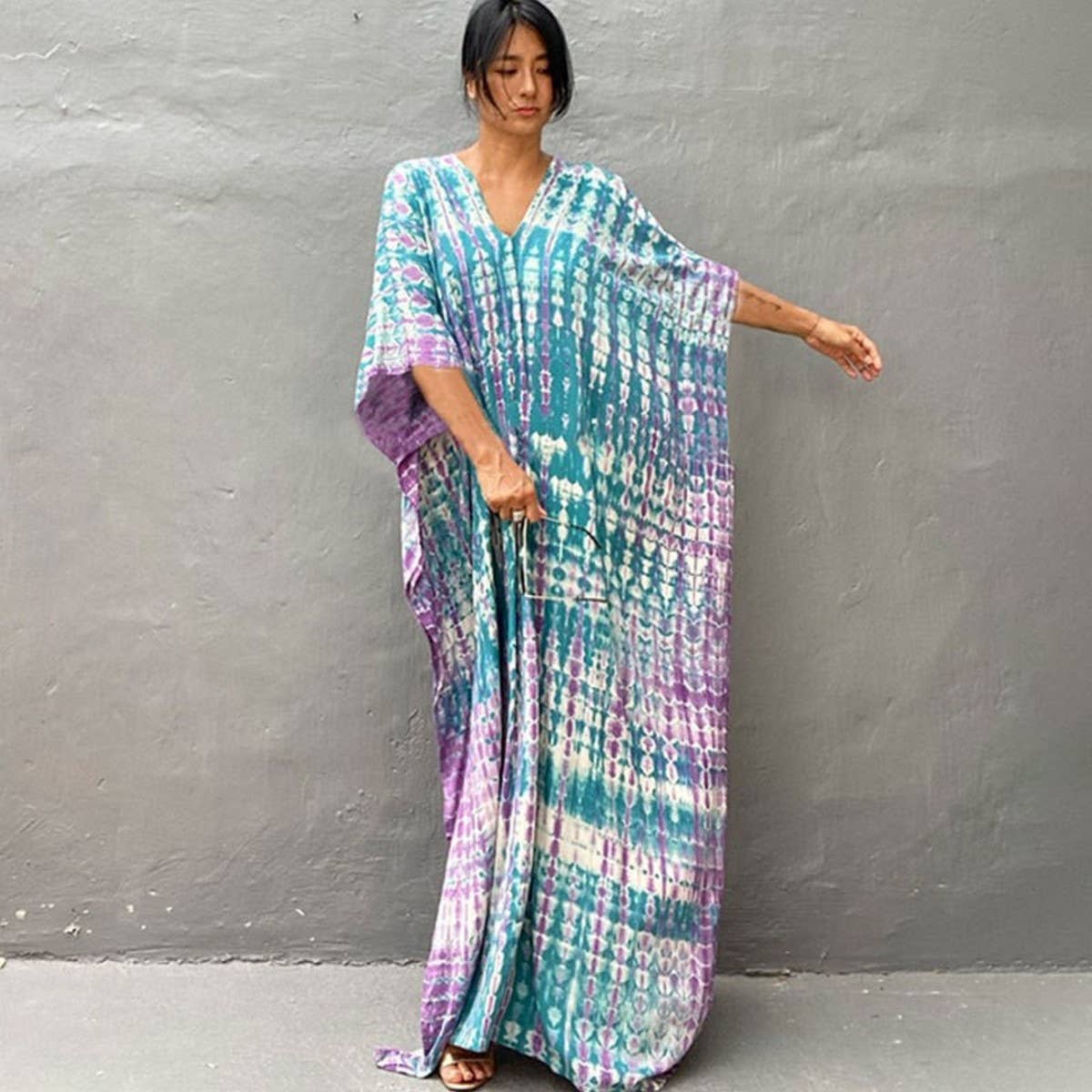 Tie-Dye Caftan Beach Cover-Up Loose Resort Robe