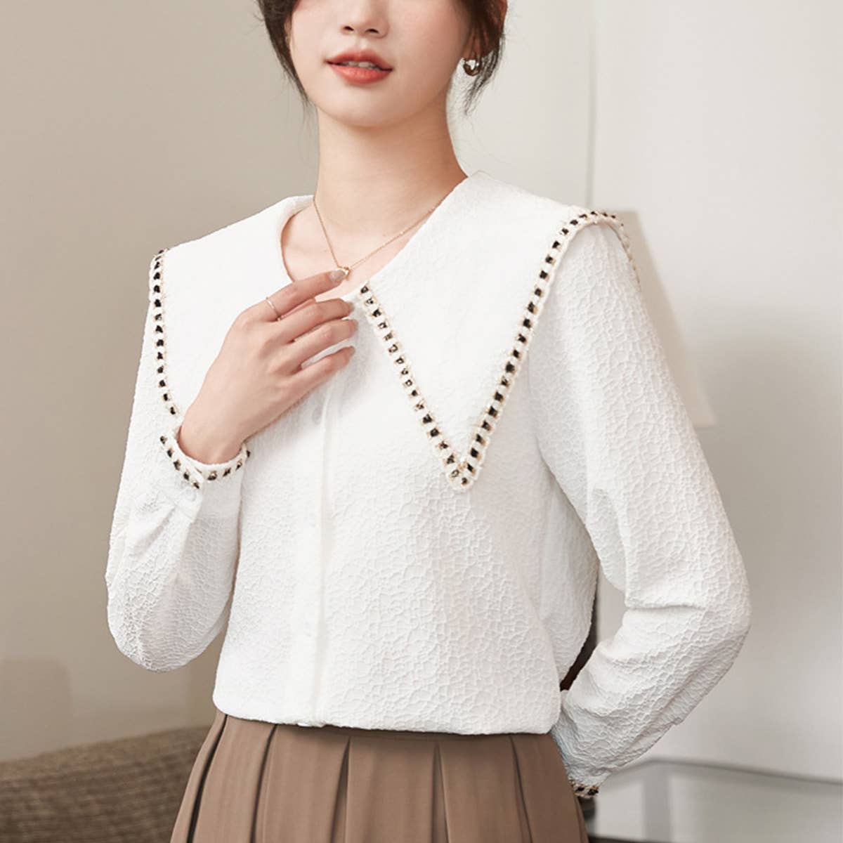 JACQUARD CHIFFON BLOUSE FOR WOMEN