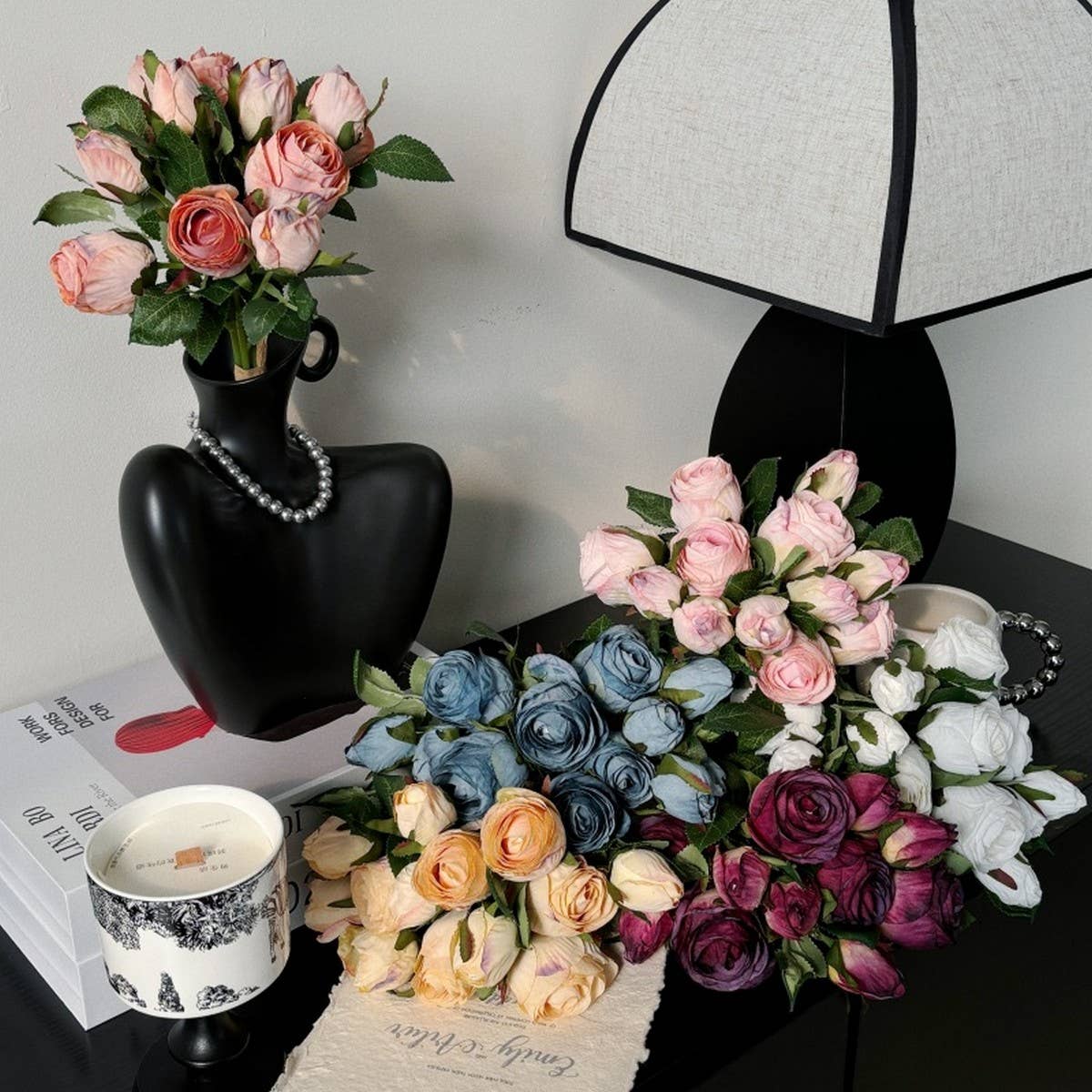 Vintage 2-Head Burnt Edge Mini Rose Bouquet