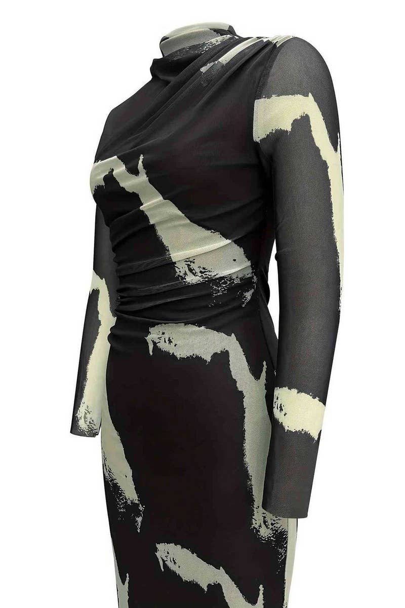 CWDMD5060_FASHION MESH PRINT SEXY TIGHT SLIT NEW DRESS