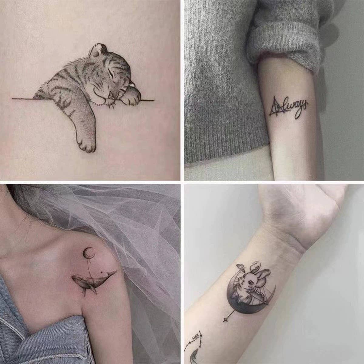 Moon & Tiger Tattoo Stickers ? Cute Dark Style