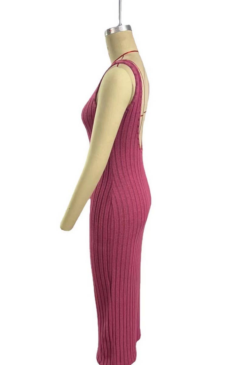 CWDMD3029_SLEEVELESS SUSPENDER LONG KNITTED DRESS
