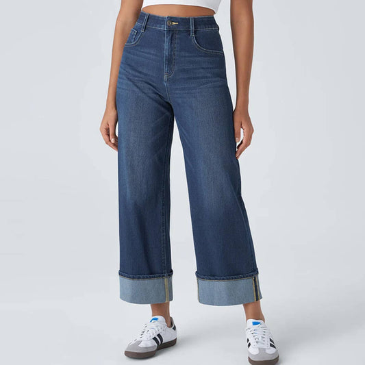 FASHIONABLE HIGH-WAISTED STRAIGHT-LEG JEANS