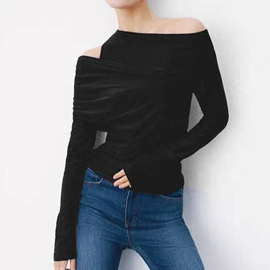 Solid color off-the-shoulder T-shirt
