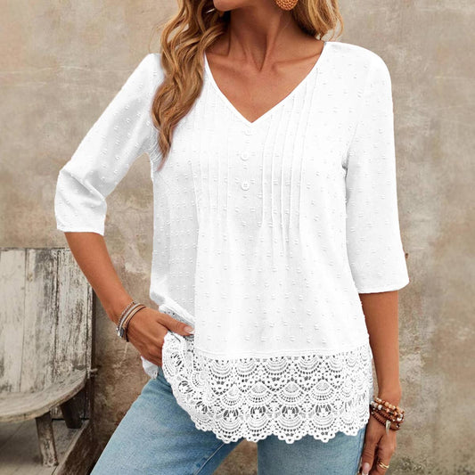 Hollowed-out embroidered lace French-style shirt