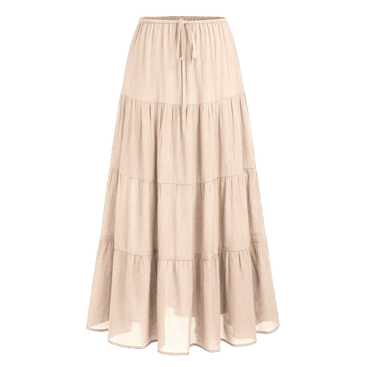 COTTON SKIRT HIGH WAIST ELASTIC TIE LONG SKIRT_CWAB4806