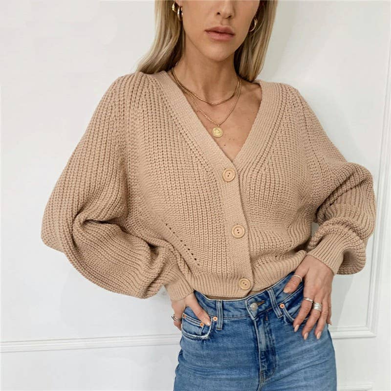 SOLID COLOR SWEATER CARDIGAN SHORT KNIT COAT