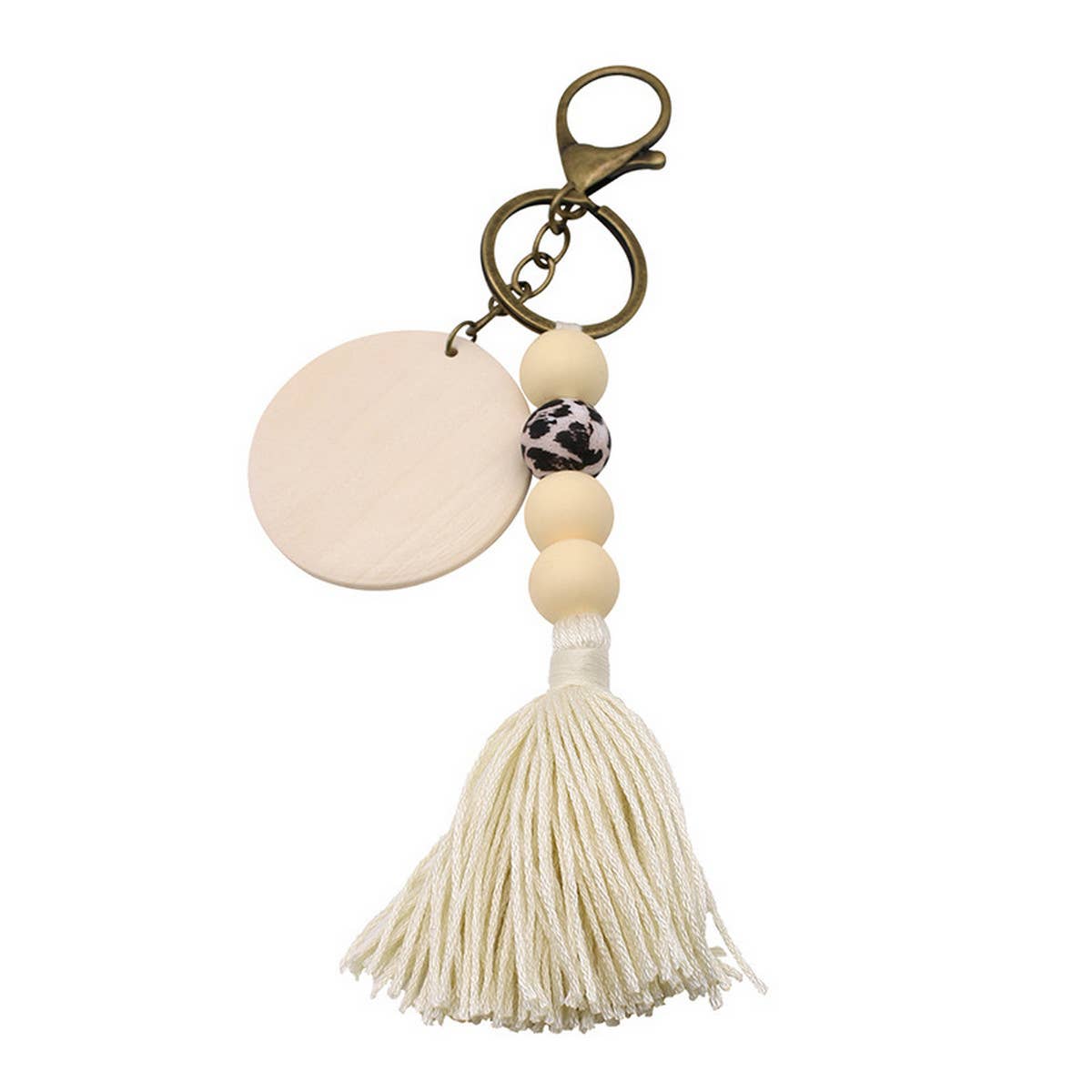 ROUND WOODEN BEADED TASSEL KEYCHAIN
