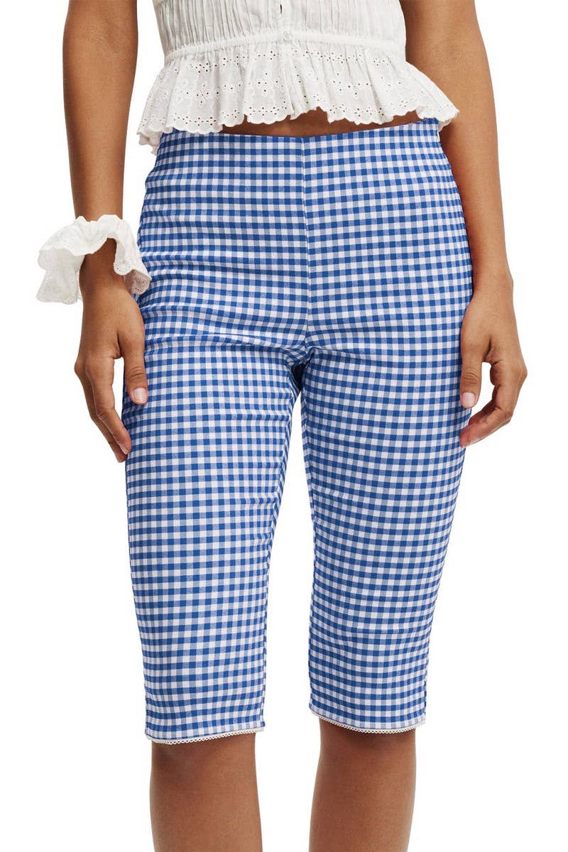 CWBSP0573_SLIM FIT PLAID STRETCH STRAIGHT SHORT PANTS