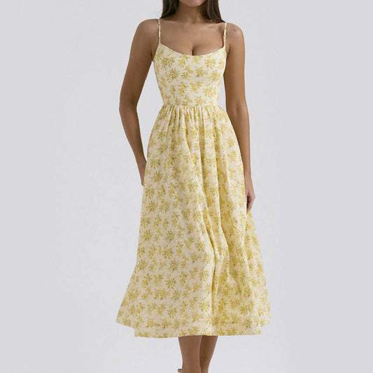 Printed backless sexy long halter dress