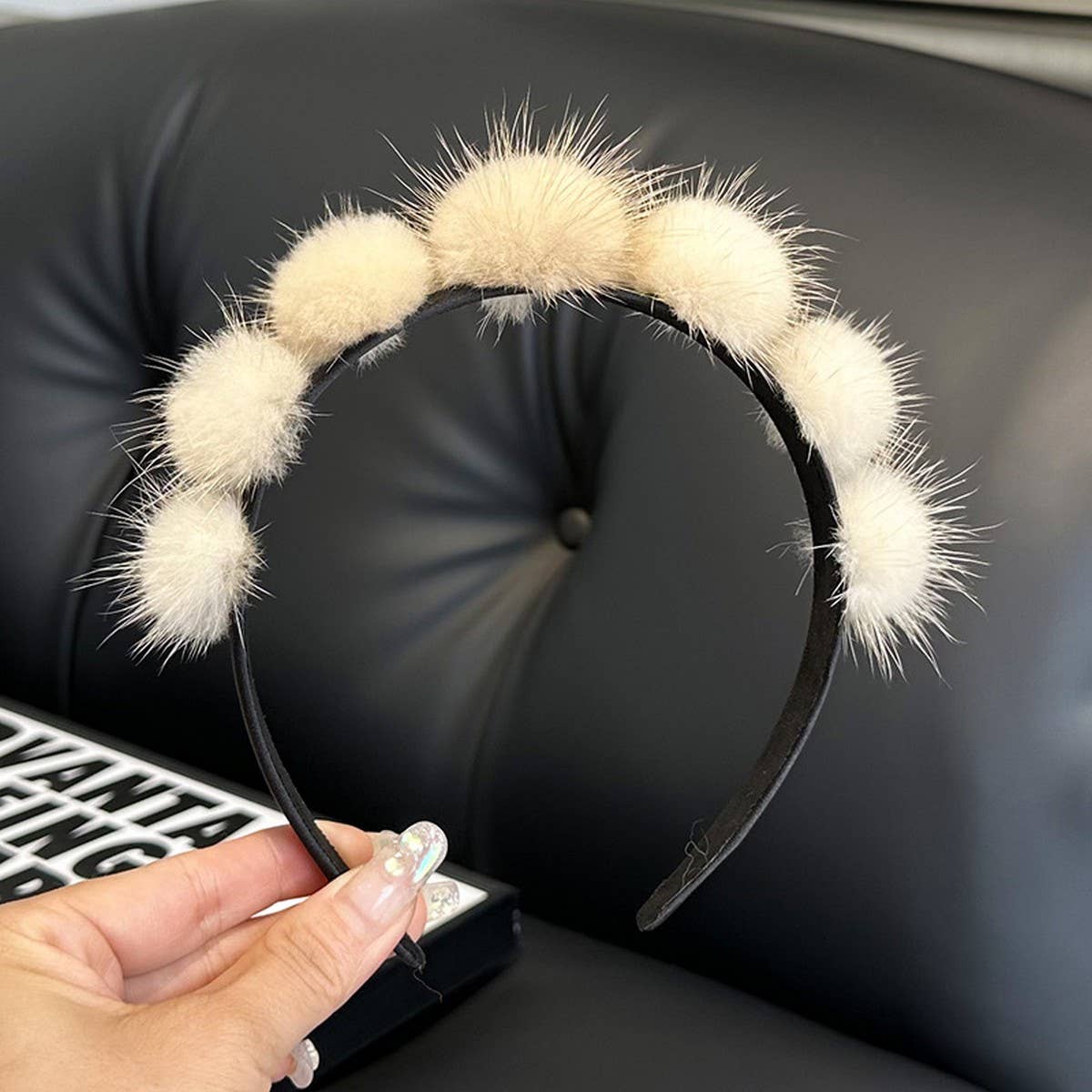 CUTE REAL MINK FUR BALL HEADBAND FUR HEADDRESS