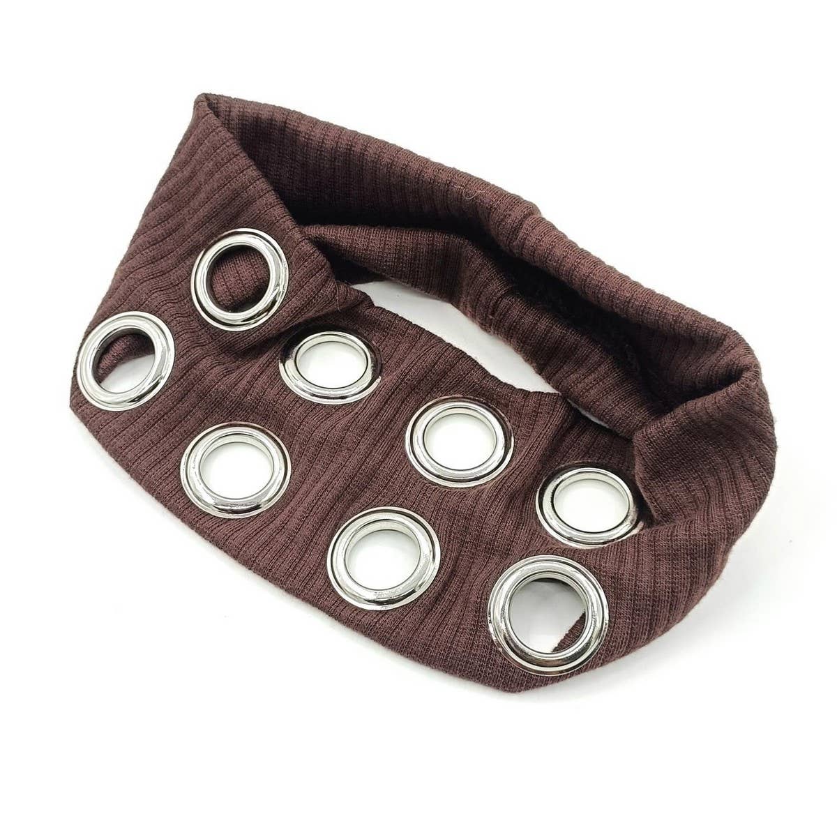 Wide Punk Fabric Headband with Metal Eyelets