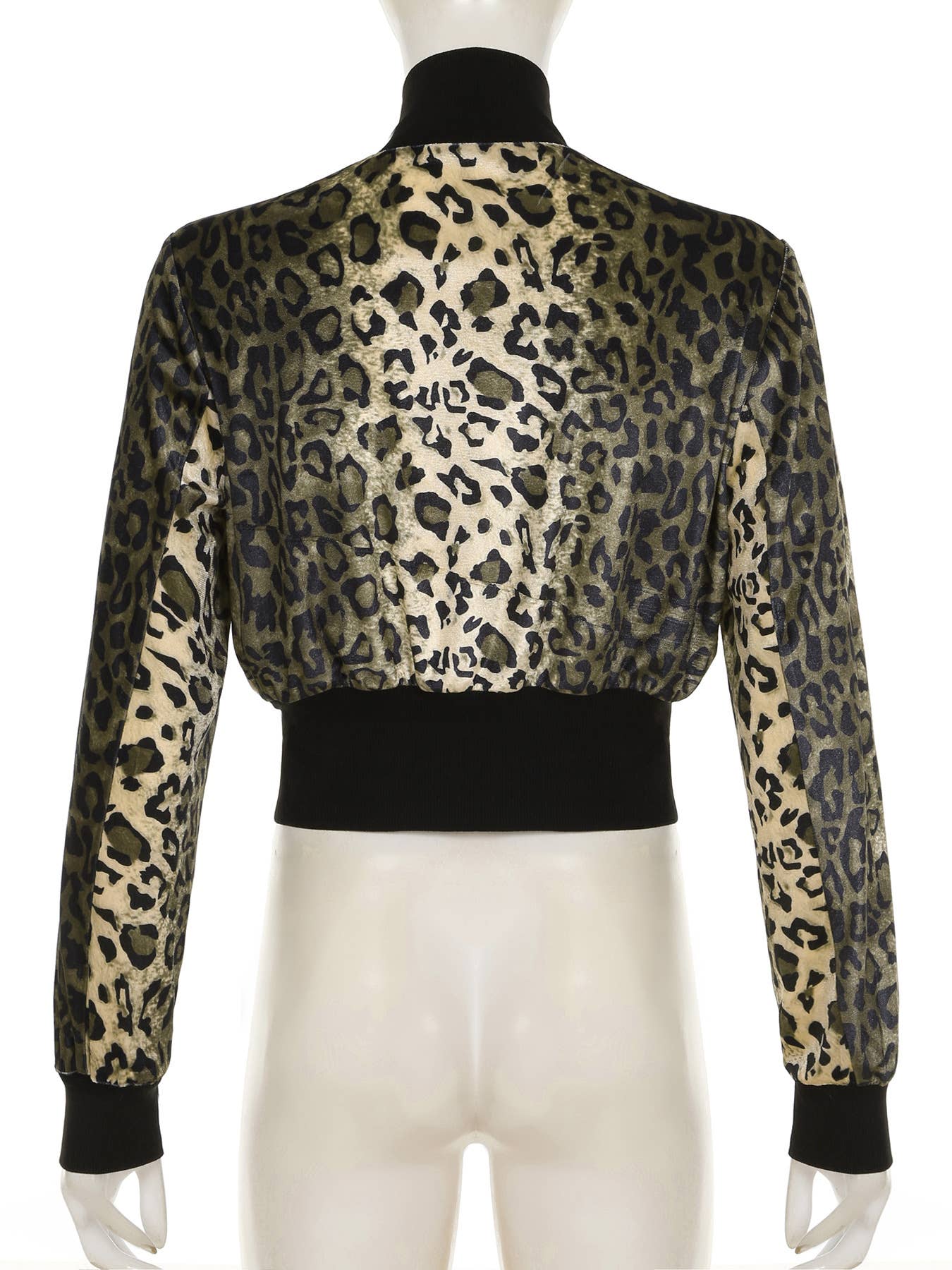 LEOPARD PRINT ZIPPERED VELVET JACKET STAND-UP