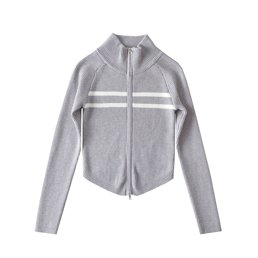 SLIM STAND COLLAR ZIPPER CURVED SHORT JACKET